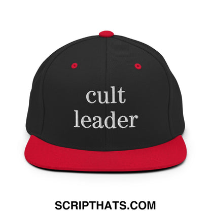 Cult Leader Embroidered Flat Bill Brim Snapback Hat Black Red
