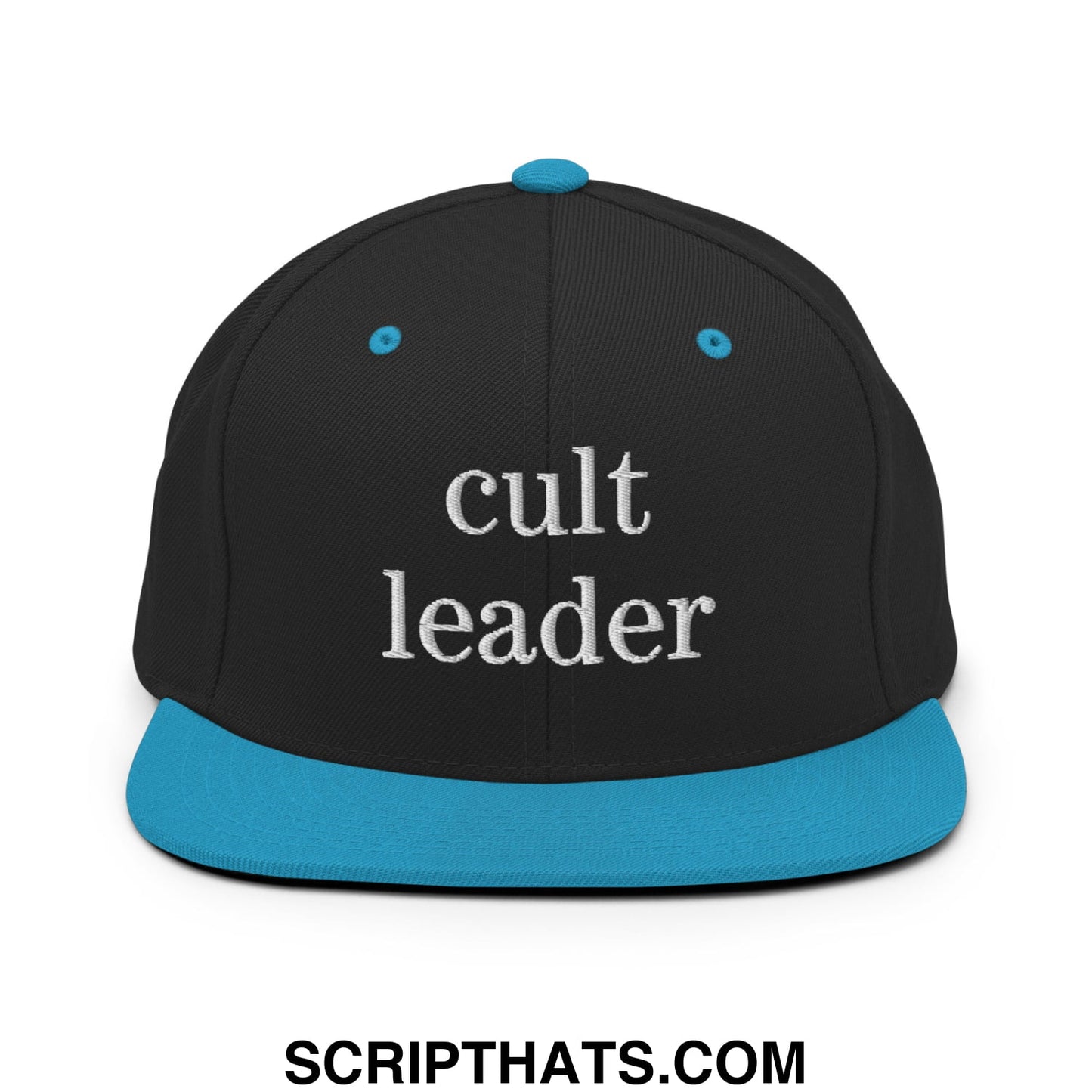 Cult Leader Embroidered Flat Bill Brim Snapback Hat Black Teal