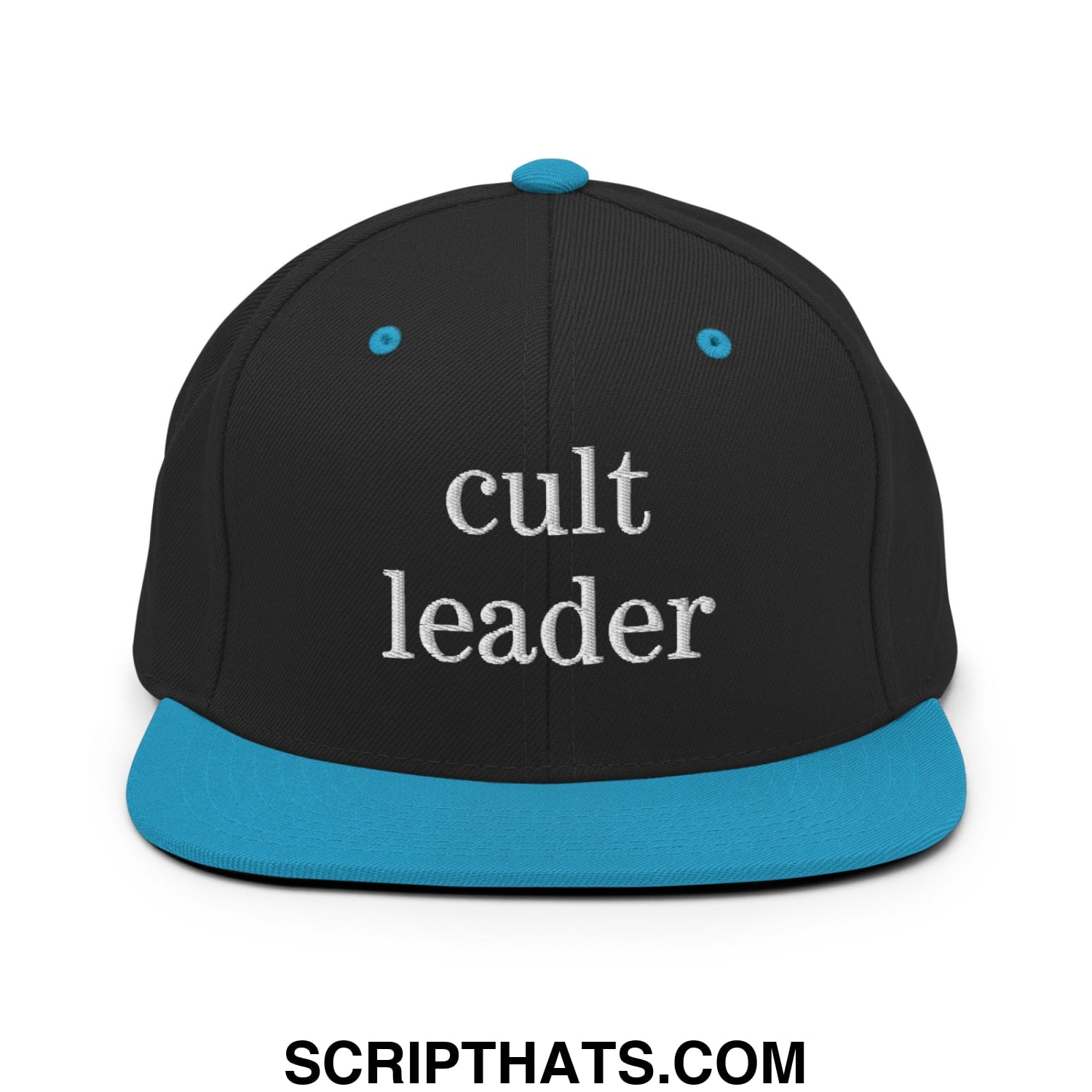Cult Leader Embroidered Flat Bill Brim Snapback Hat Black Teal