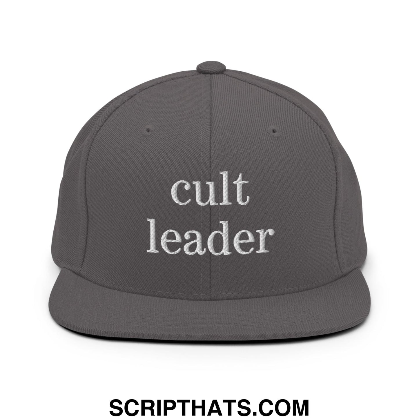 Cult Leader Embroidered Flat Bill Brim Snapback Hat Dark Grey