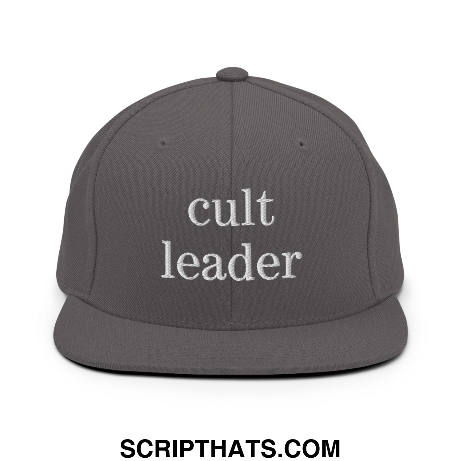Cult Leader Embroidered Flat Bill Brim Snapback Hat Dark Grey