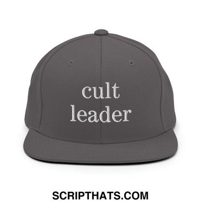 Cult Leader Embroidered Flat Bill Brim Snapback Hat Dark Grey
