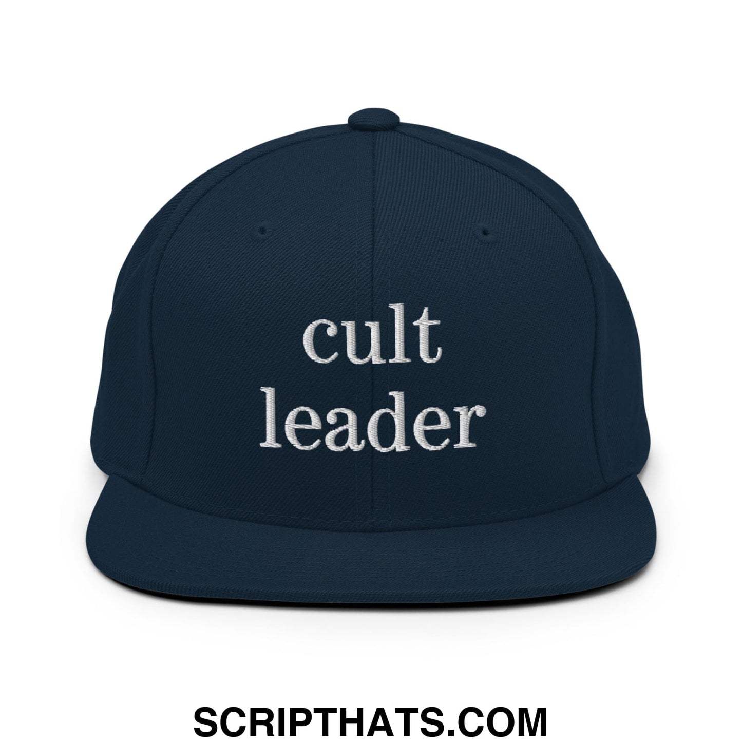 Cult Leader Embroidered Flat Bill Brim Snapback Hat Dark Navy