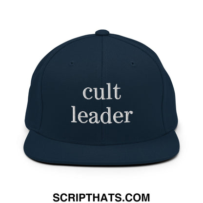 Cult Leader Embroidered Flat Bill Brim Snapback Hat Dark Navy