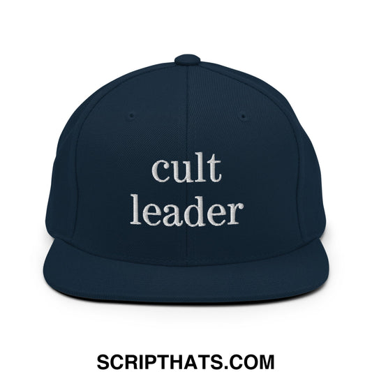 Cult Leader Embroidered Flat Bill Brim Snapback Hat Dark Navy