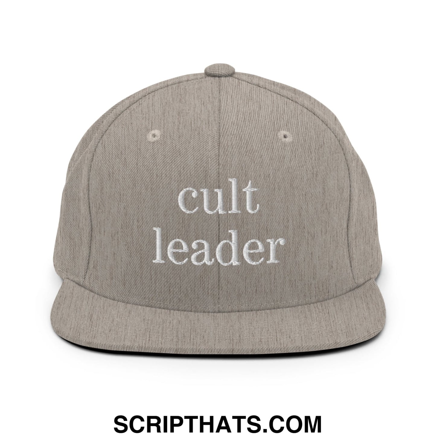 Cult Leader Embroidered Flat Bill Brim Snapback Hat Heather Grey