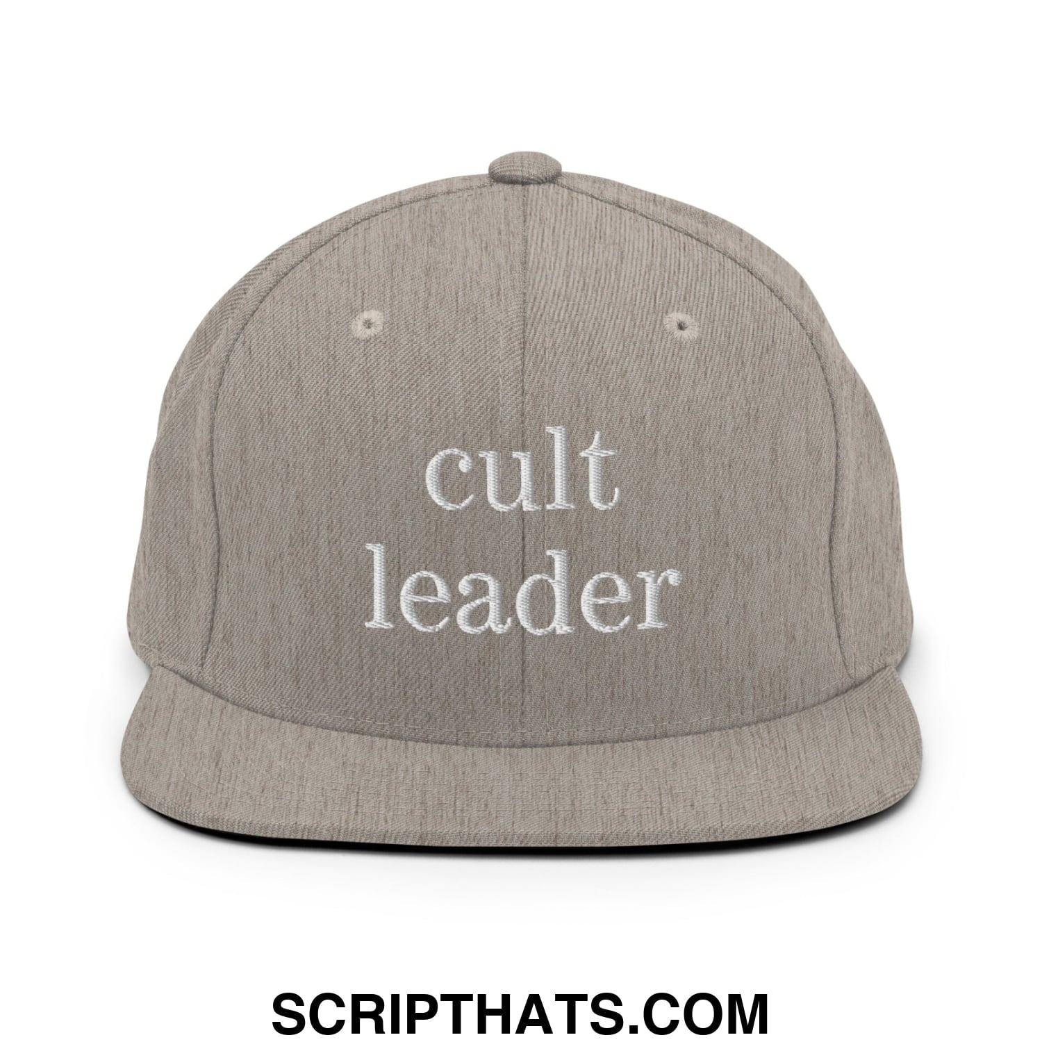 Cult Leader Embroidered Flat Bill Brim Snapback Hat Heather Grey