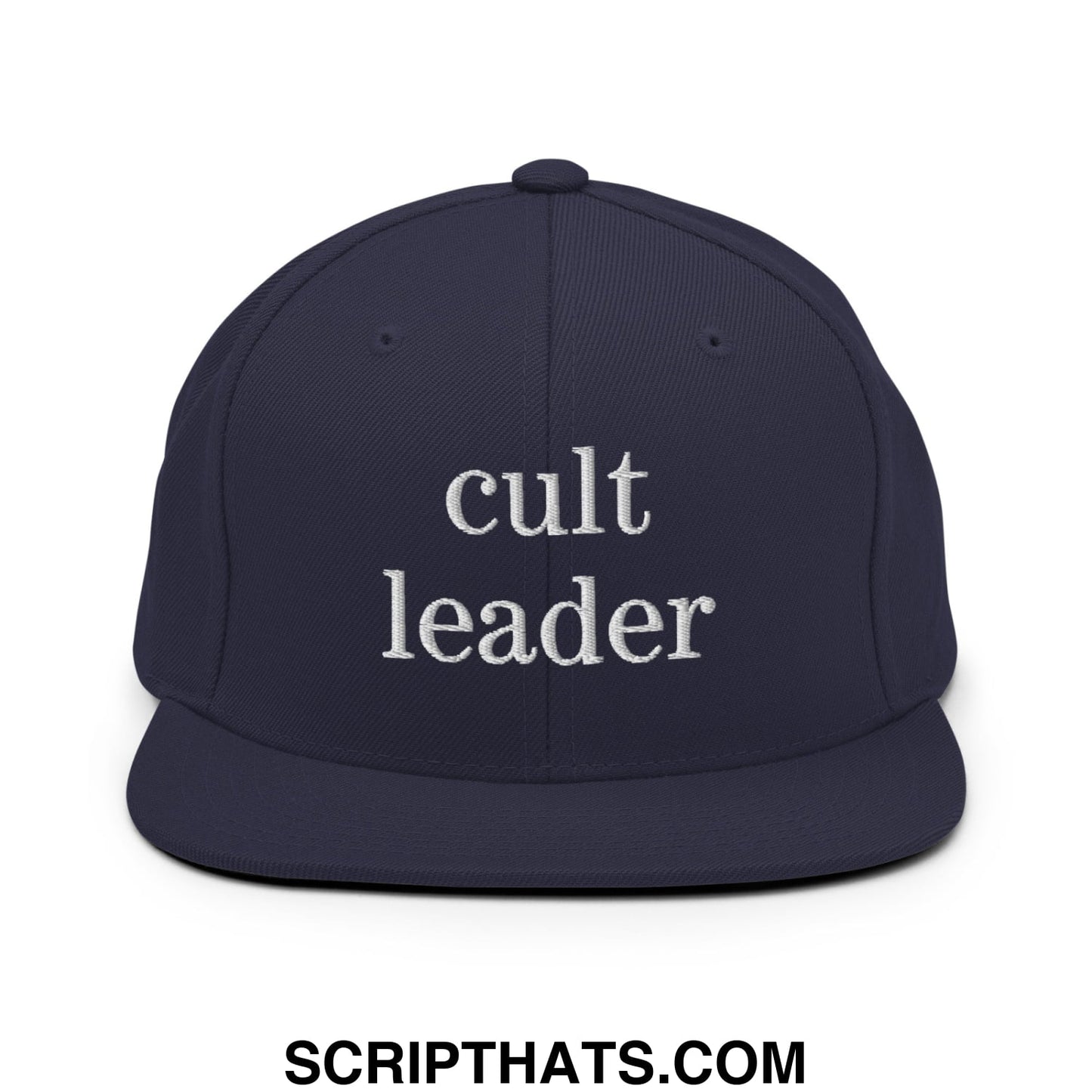 Cult Leader Embroidered Flat Bill Brim Snapback Hat Navy