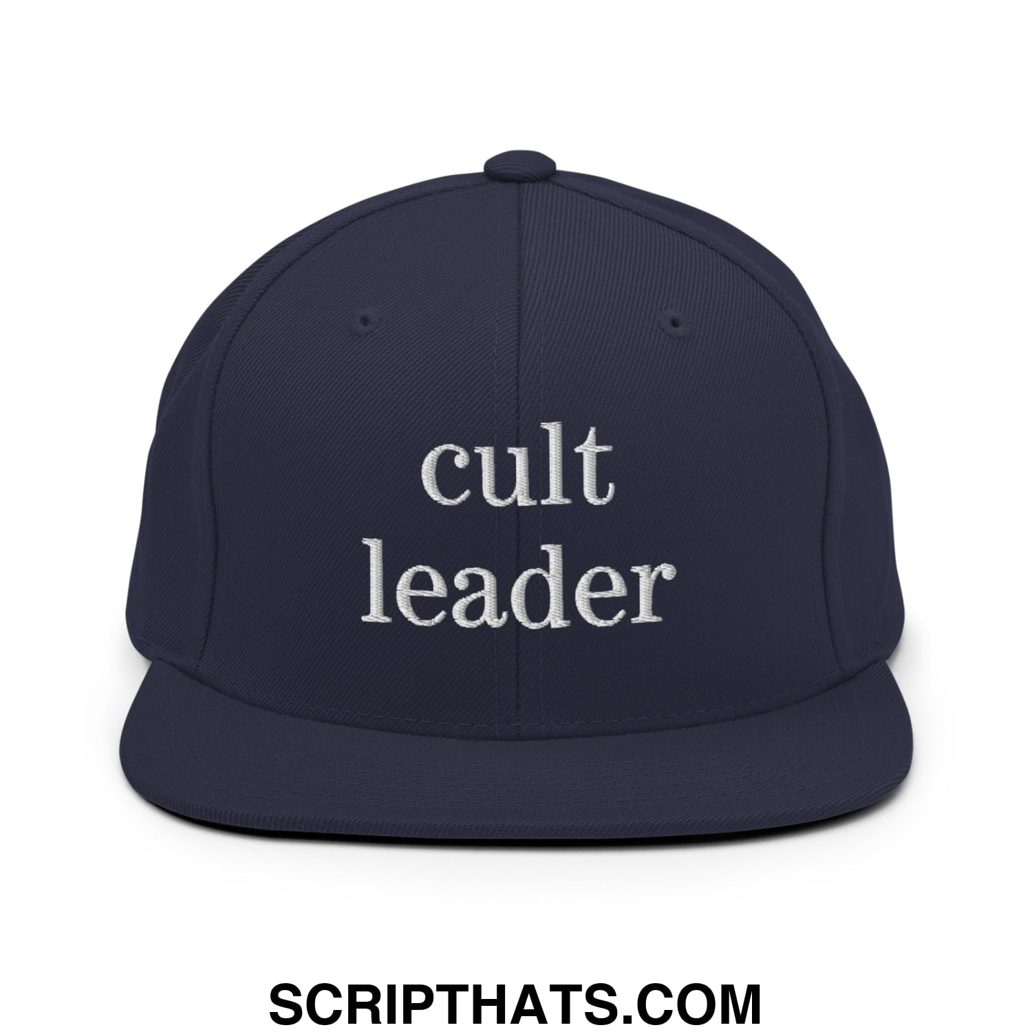 Cult Leader Embroidered Flat Bill Brim Snapback Hat Navy