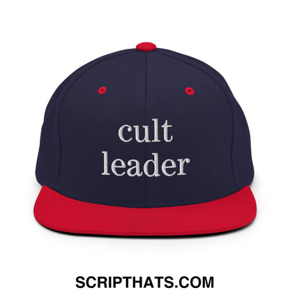 Cult Leader Embroidered Flat Bill Brim Snapback Hat Navy Red
