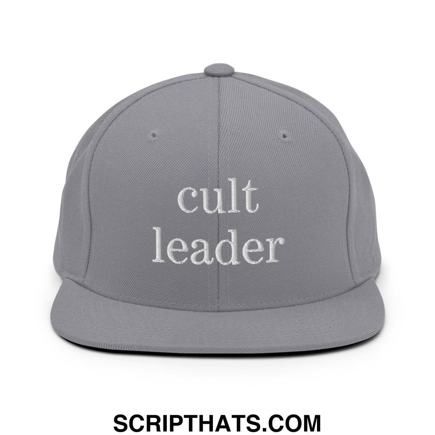 Cult Leader Embroidered Flat Bill Brim Snapback Hat Silver