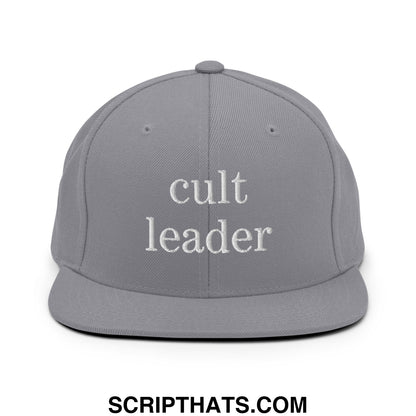 Cult Leader Embroidered Flat Bill Brim Snapback Hat Silver