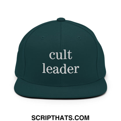 Cult Leader Embroidered Flat Bill Brim Snapback Hat Spruce