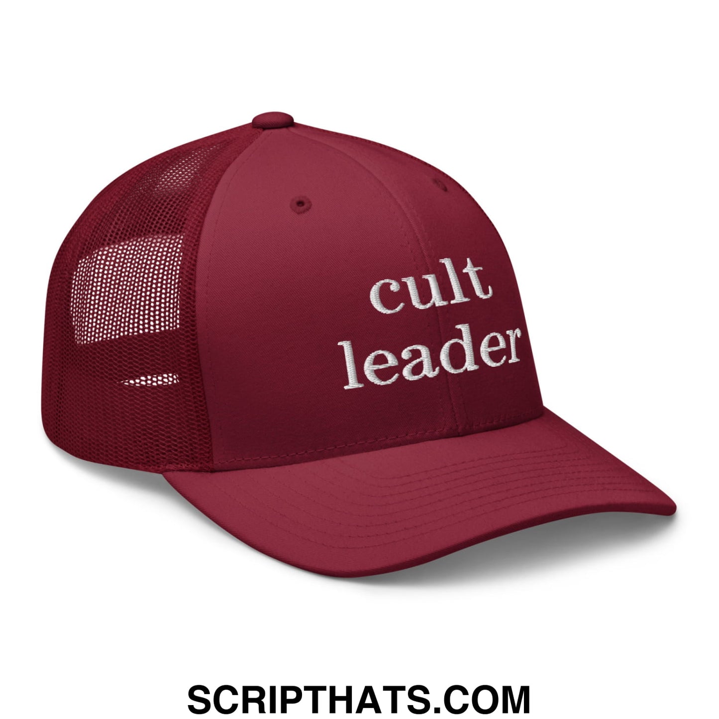 Cult Leader Embroidered Mesh Trucker Hat Cranberry