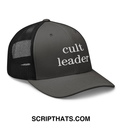 Cult Leader Embroidered Mesh Trucker Hat Charcoal Black
