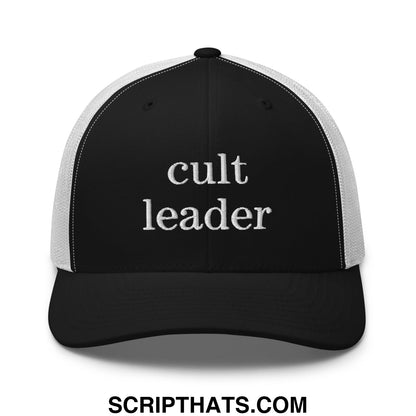 Cult Leader Embroidered Mesh Trucker Hat Black White