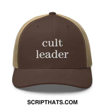 Cult Leader Embroidered Mesh Trucker Hat Brown Khaki