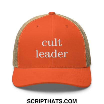 Cult Leader Embroidered Mesh Trucker Hat Rustic Orange Khaki