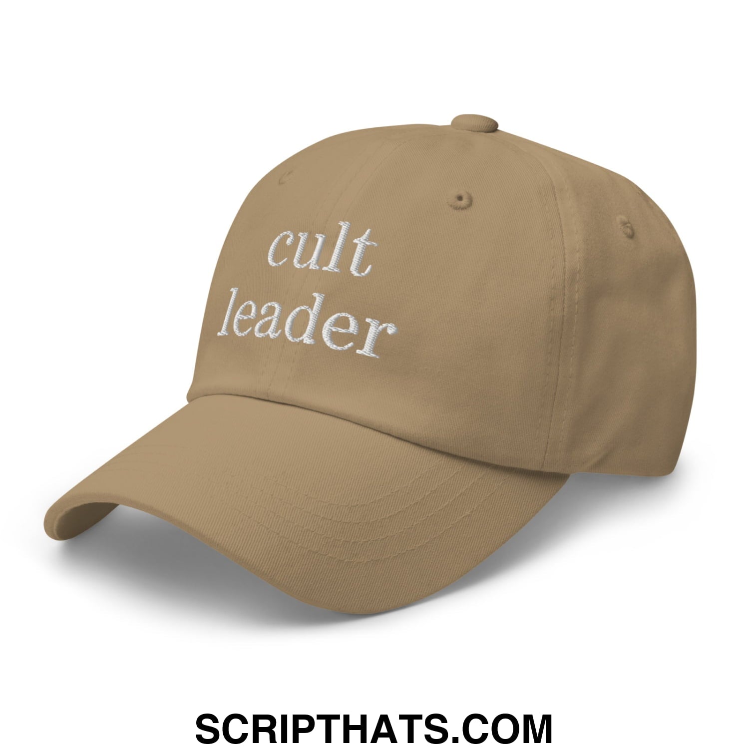 Cult Leader Embroidered Unstructured Dad Hat Khaki
