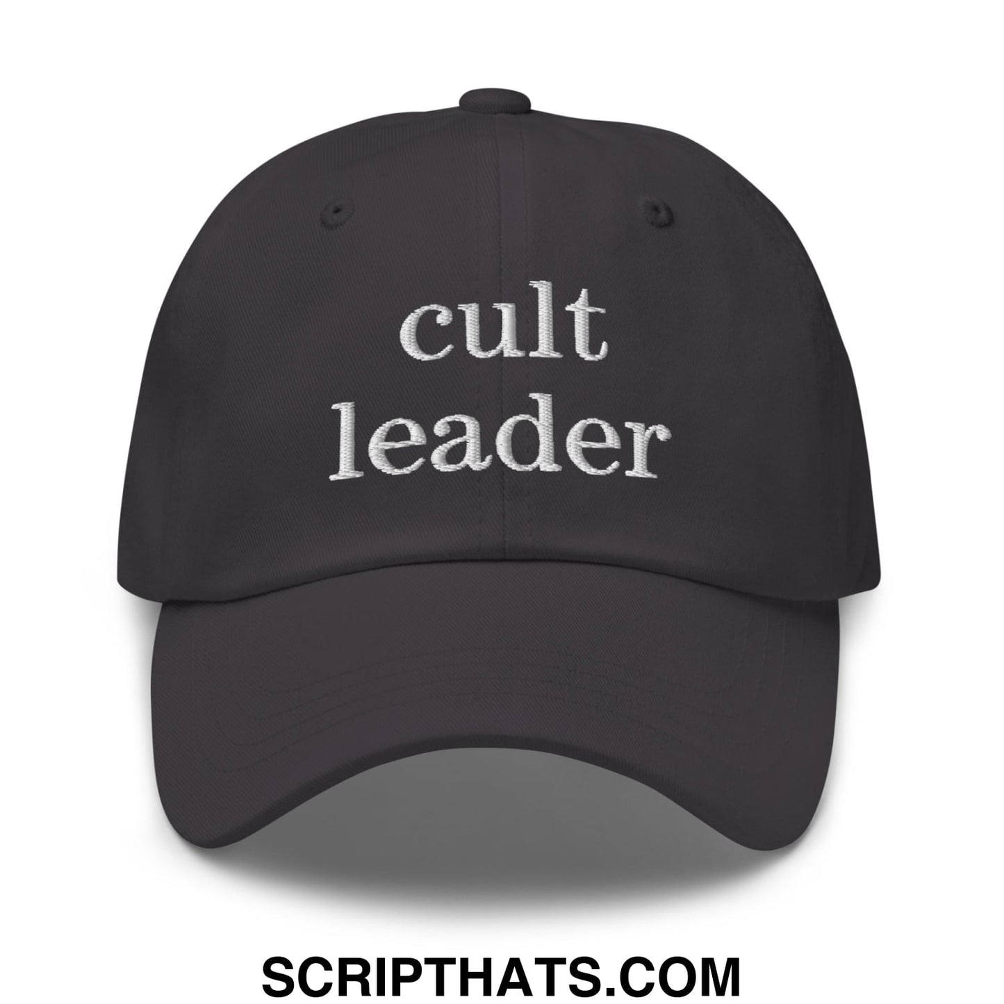 Cult Leader Embroidered Unstructured Dad Hat Dark Grey