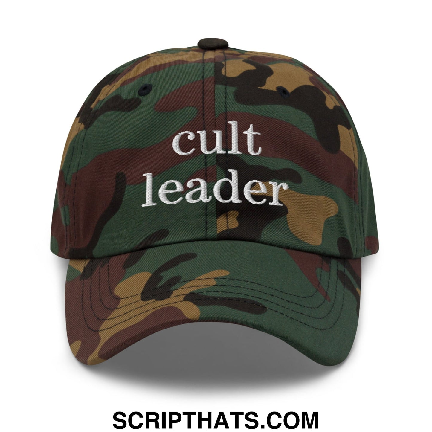 Cult Leader Embroidered Unstructured Dad Hat Green Camo