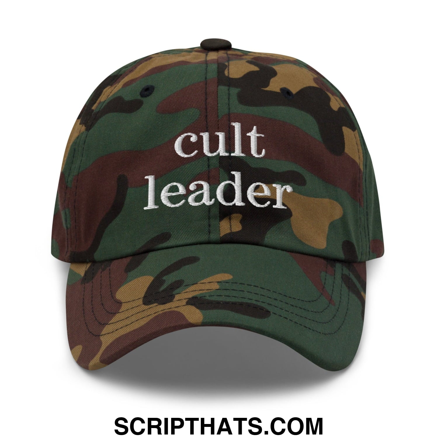Cult Leader Embroidered Unstructured Dad Hat Green Camo