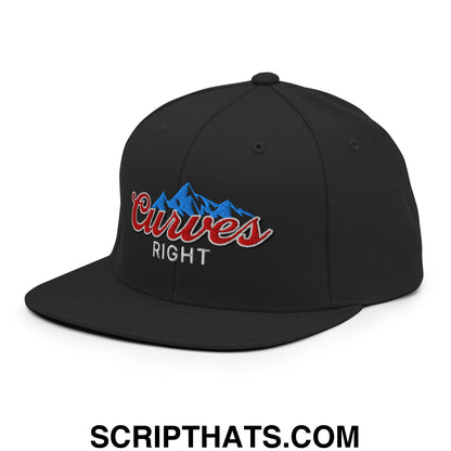 Curves Right Embroidered Flat Bill Brim Snapback Hat Black