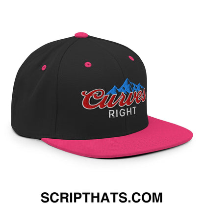 Curves Right Embroidered Flat Bill Brim Snapback Hat Black Neon Pink
