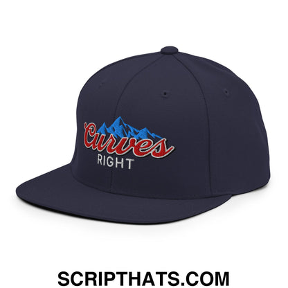 Curves Right Embroidered Flat Bill Brim Snapback Hat Navy