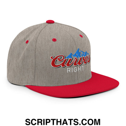 Curves Right Embroidered Flat Bill Brim Snapback Hat Heather Grey Red