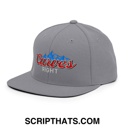Curves Right Embroidered Flat Bill Brim Snapback Hat Silver