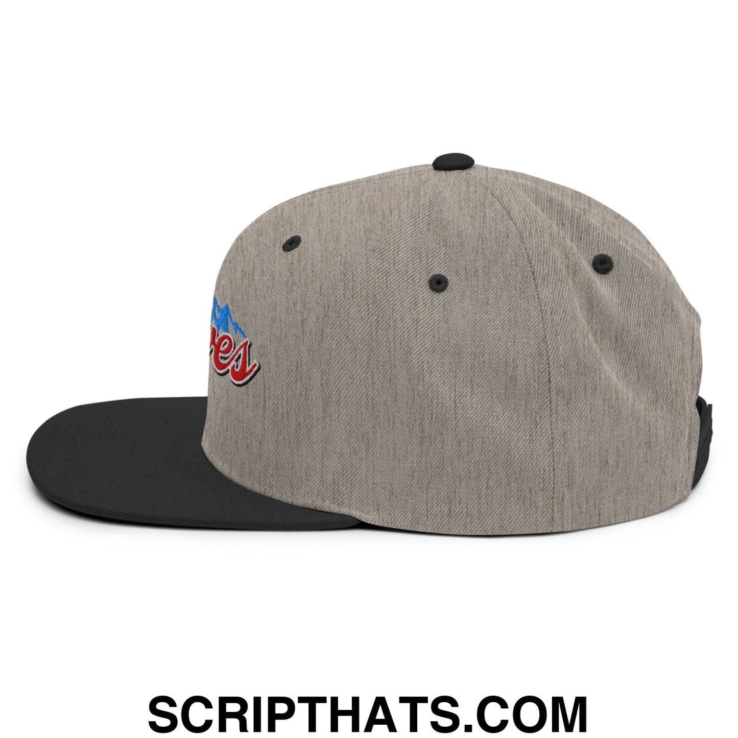 Curves Right Embroidered Flat Bill Brim Snapback Hat Heather Black