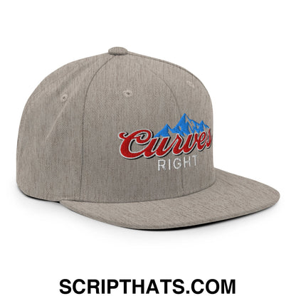 Curves Right Embroidered Flat Bill Brim Snapback Hat Heather Grey