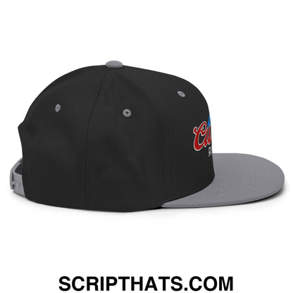 Curves Right Embroidered Flat Bill Brim Snapback Hat Black Silver