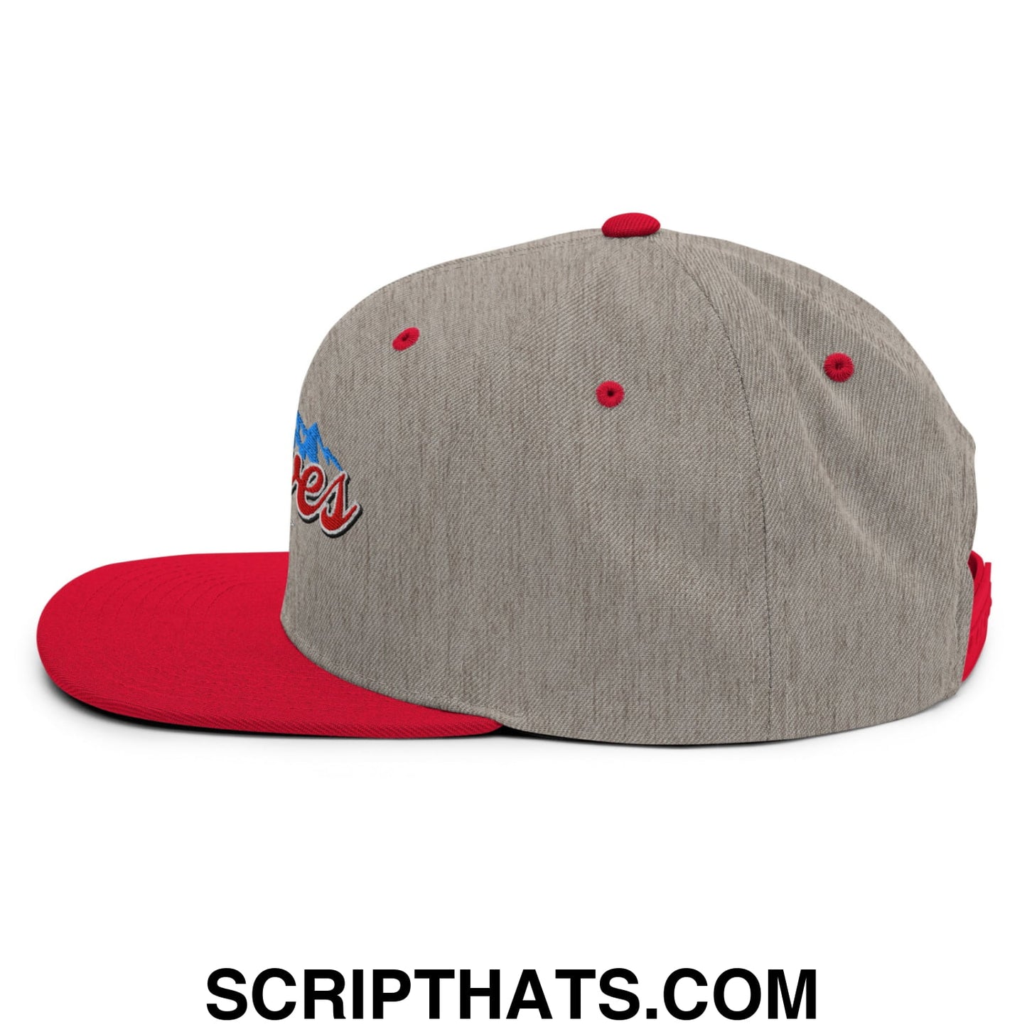 Curves Right Embroidered Flat Bill Brim Snapback Hat Heather Grey Red