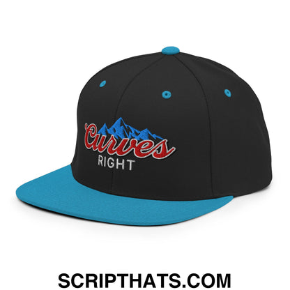 Curves Right Embroidered Flat Bill Brim Snapback Hat Black Teal