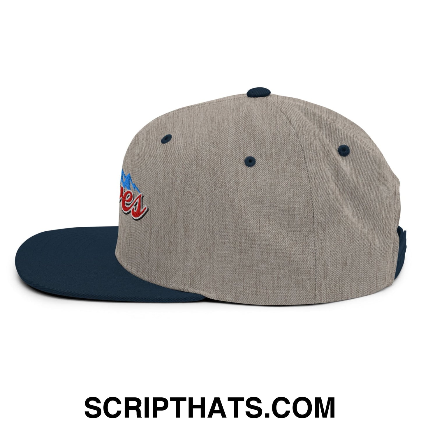 Curves Right Embroidered Flat Bill Brim Snapback Hat Heather Grey Navy