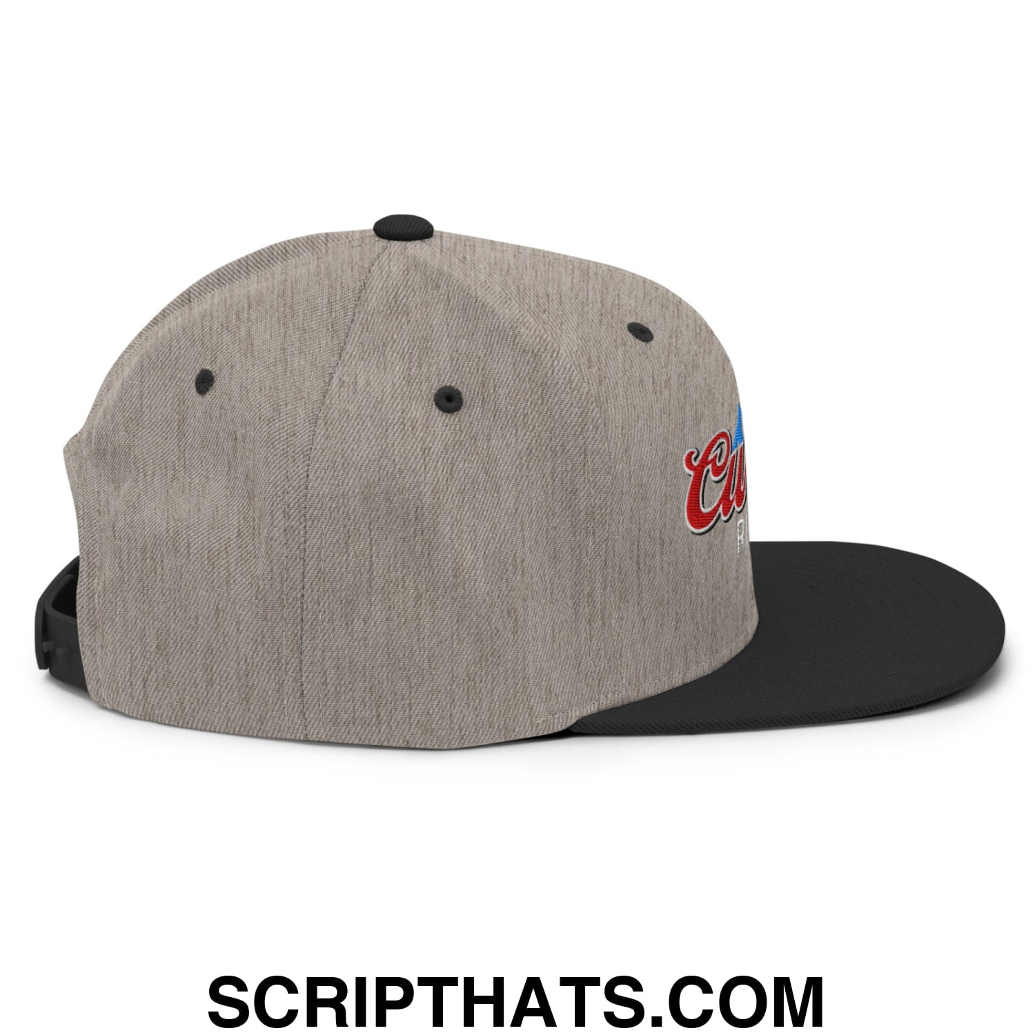 Curves Right Embroidered Flat Bill Brim Snapback Hat Heather Black