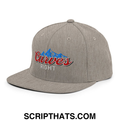 Curves Right Embroidered Flat Bill Brim Snapback Hat Heather Grey