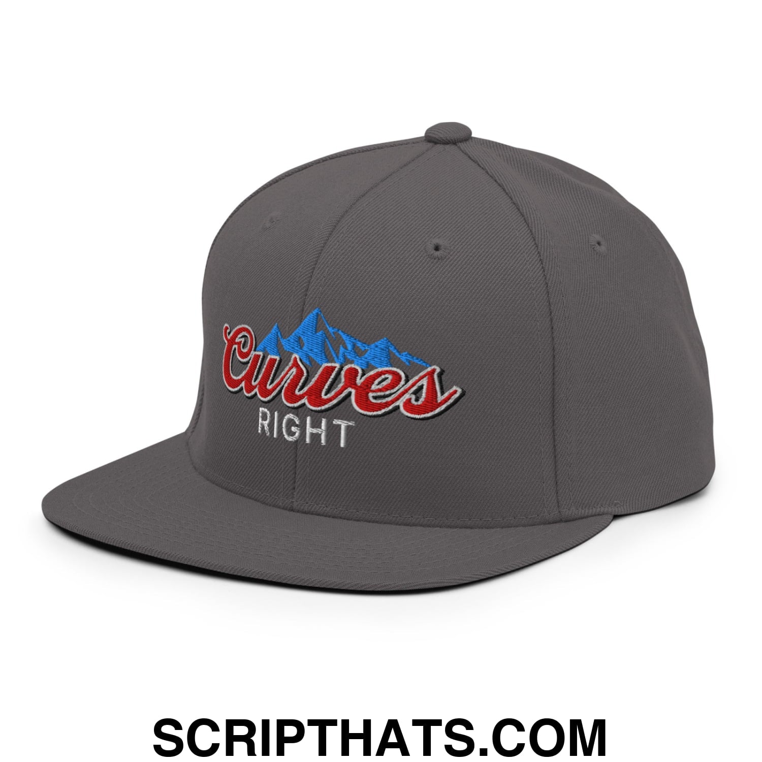 Curves Right Embroidered Flat Bill Brim Snapback Hat Dark Grey