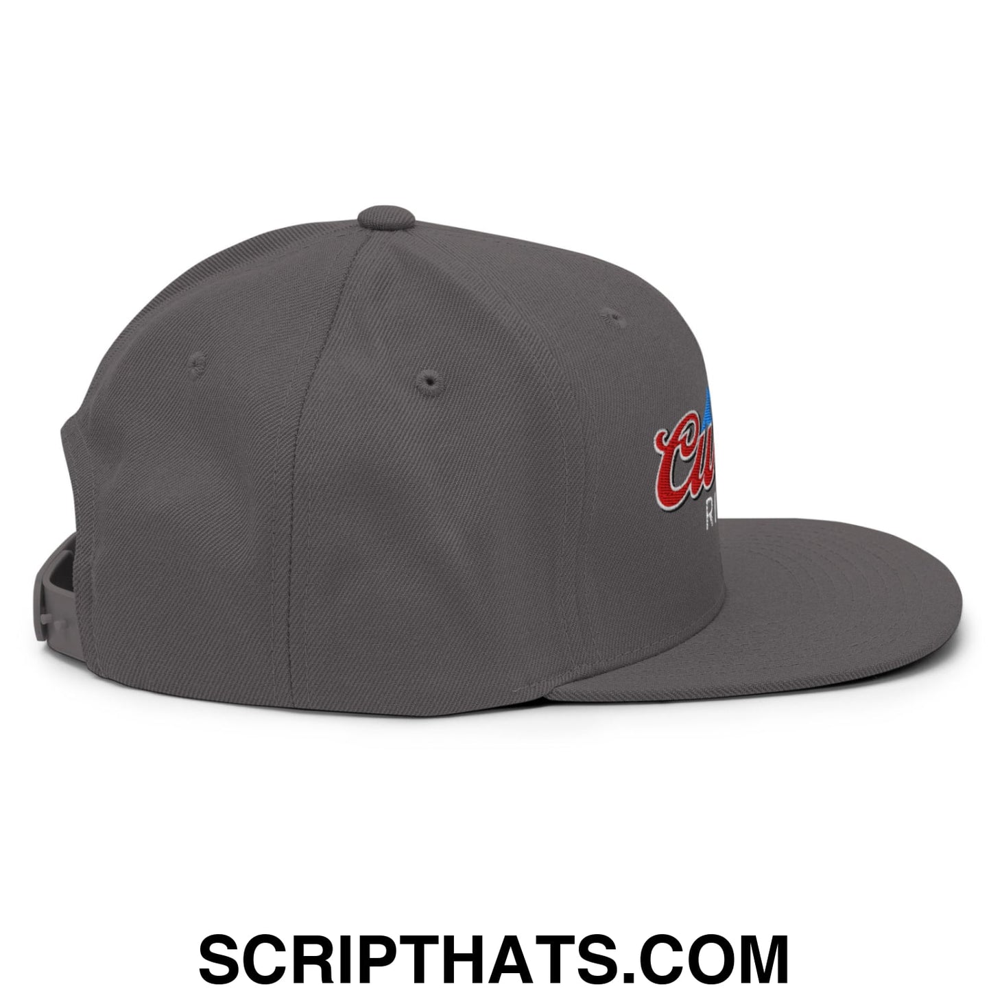 Curves Right Embroidered Flat Bill Brim Snapback Hat Dark Grey