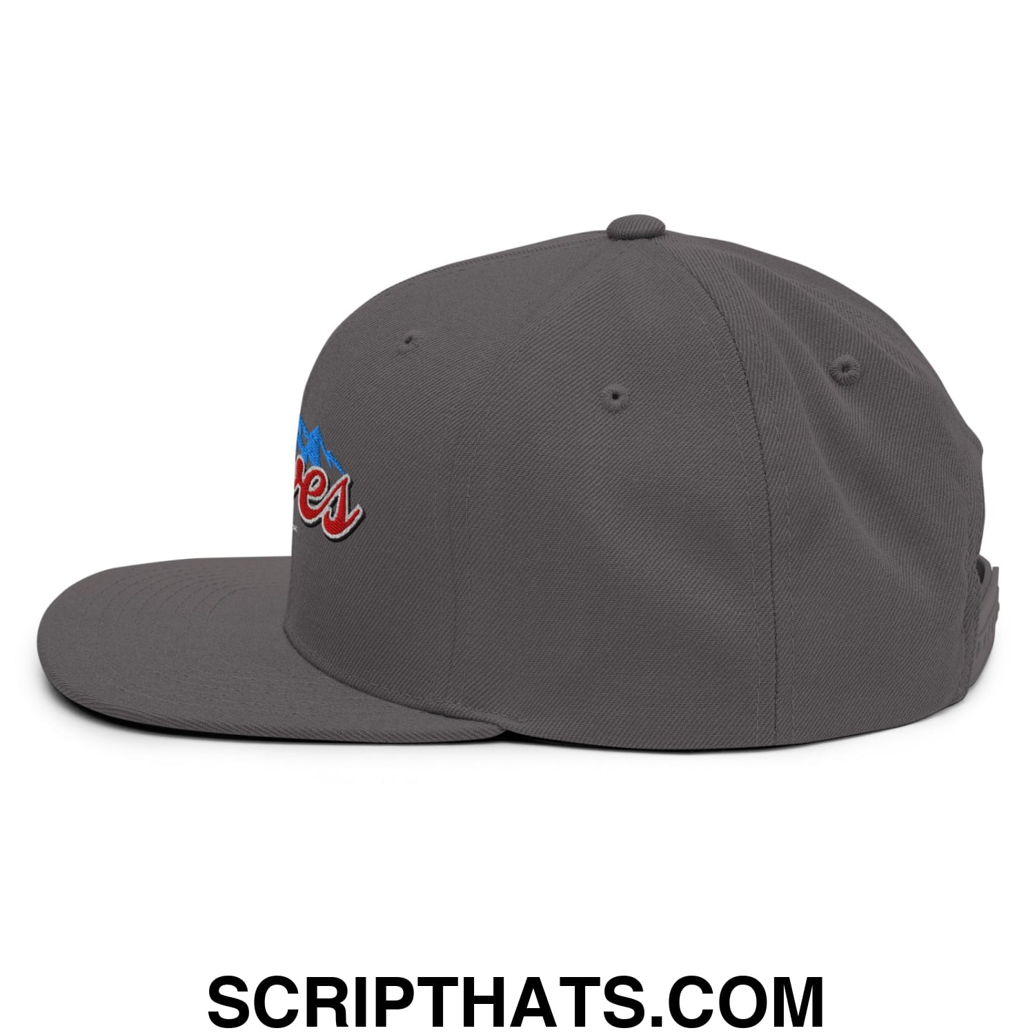 Curves Right Embroidered Flat Bill Brim Snapback Hat Dark Grey