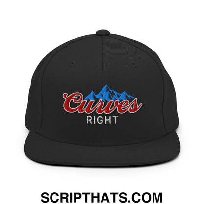 Curves Right Embroidered Flat Bill Brim Snapback Hat Black