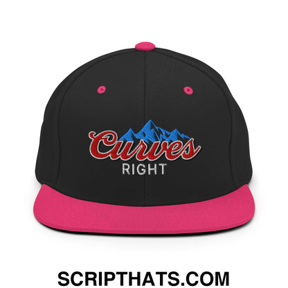 Curves Right Embroidered Flat Bill Brim Snapback Hat Black Neon Pink