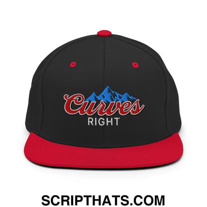 Curves Right Embroidered Flat Bill Brim Snapback Hat Black Red