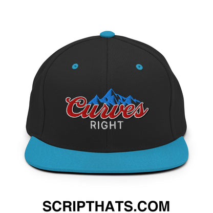 Curves Right Embroidered Flat Bill Brim Snapback Hat Black Teal