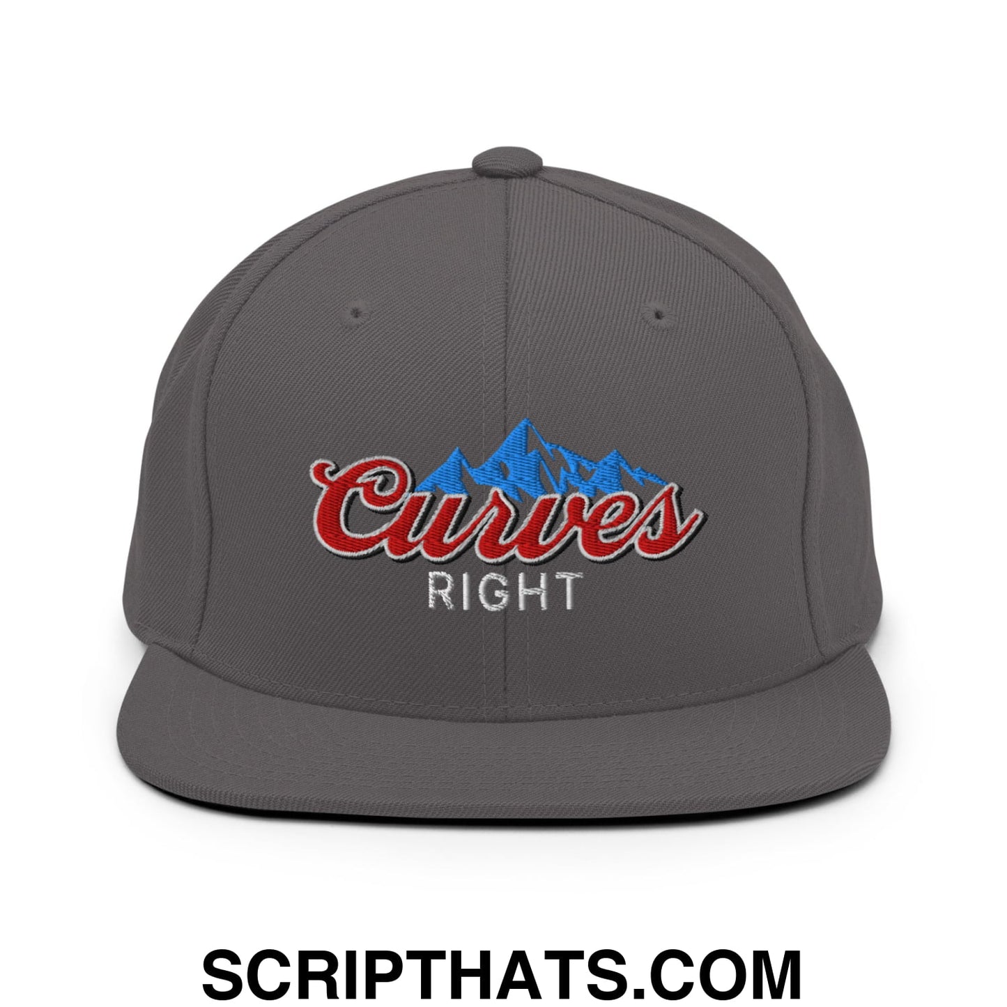 Curves Right Embroidered Flat Bill Brim Snapback Hat Dark Grey