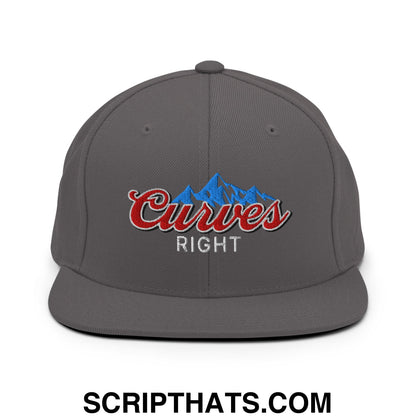 Curves Right Embroidered Flat Bill Brim Snapback Hat Dark Grey