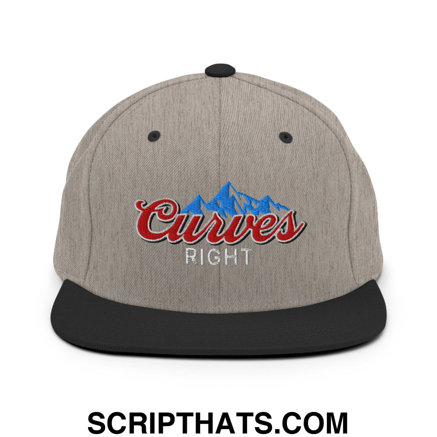 Curves Right Embroidered Flat Bill Brim Snapback Hat Heather Black