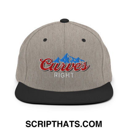 Curves Right Embroidered Flat Bill Brim Snapback Hat Heather Black